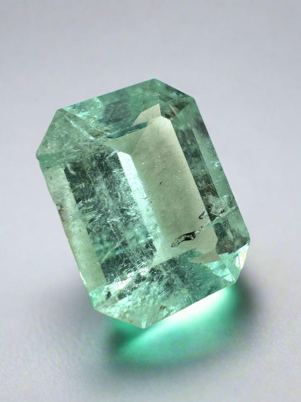 4.06 Carat 11x9 Freckled Light Green Natural Loose Colombian Emerald-Classic Emerald Cut