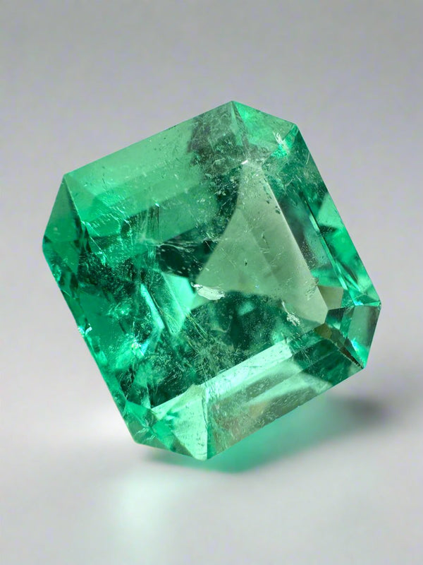 8.01 Carat 12.5x11.5 Lusterous Green Natural Loose Colombian Emerald-Asscher Cut