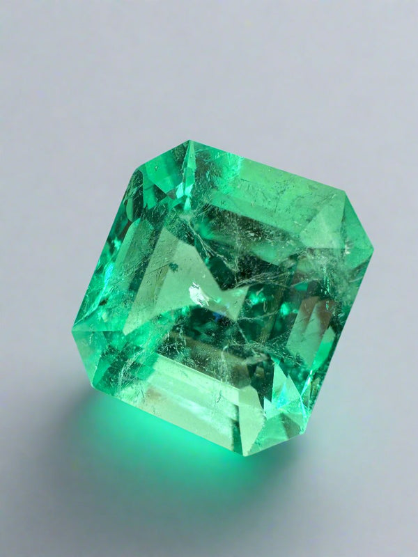 8.01 Carat 12.5x11.5 Lusterous Green Natural Loose Colombian Emerald-Asscher Cut