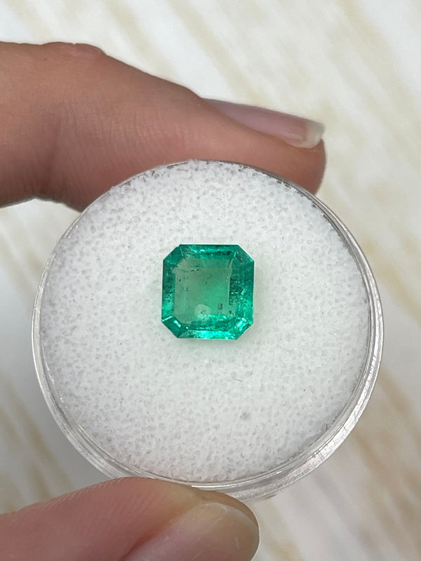 1.53 Carat 8x8 Rare Spready Yellowish Green Cut Natural Loose Colombian Emerald