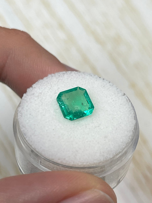 1.53 Carat 8x8 Rare Spready Yellowish Green Cut Natural Loose Colombian Emerald