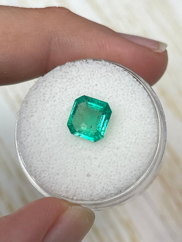 1.53 Carat 8x8 Rare Spready Yellowish Green Cut Natural Loose Colombian Emerald