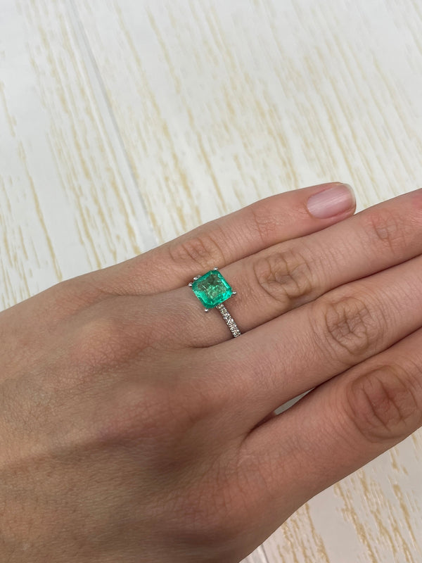 1.53 Carat 8x8 Rare Spready Yellowish Green Cut Natural Loose Colombian Emerald