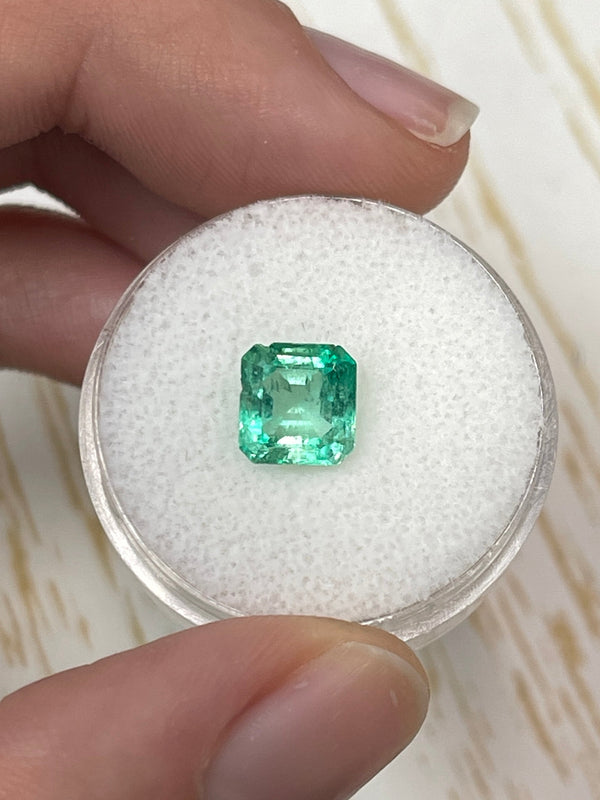 1.78 Carat 7.5x7 Chipped Limish Green Asscher Cut Natural Unset Colombian Emerald