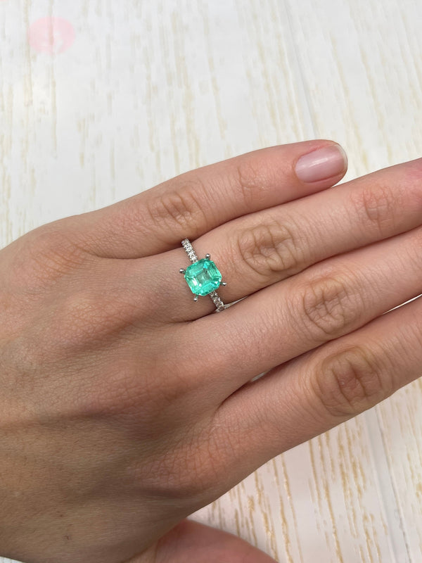 1.87 Carat 8x8 Art Deco Medium Green Natural Loose Colombian Emerald- Asscher Cut