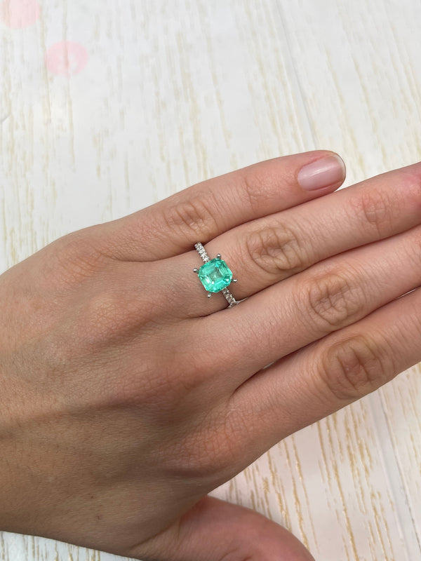 1.87 Carat 8x8 Art Deco Medium Green Natural Loose Colombian Emerald- Asscher Cut