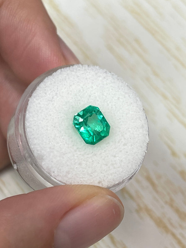 1.96 Carat 7.6x6.7 Vivid GLOWING Green Natural Loose Colombian Emerald-Emerald Cut