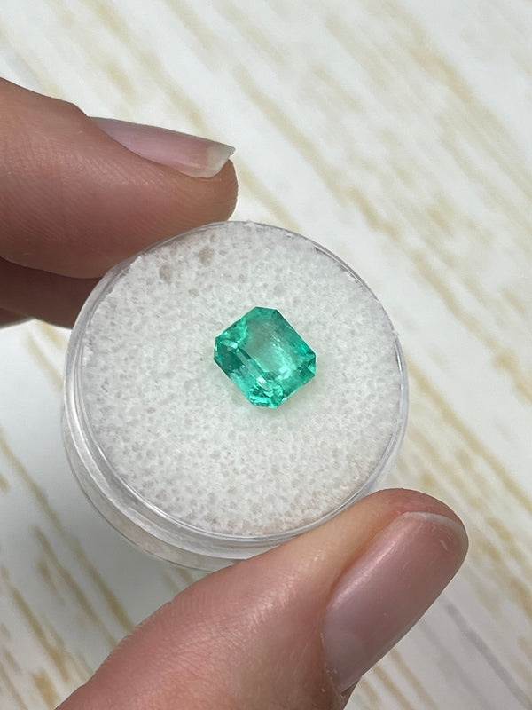 2.03 Carat 8x7 Eye Clean Bluish Green Emerald Cut Natural Unset Colombian Emerald