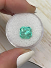 3.87 Carat 9x9 Glowy Light Green Loose Colombian Emerald-Asscher Cut with Clipped Corners