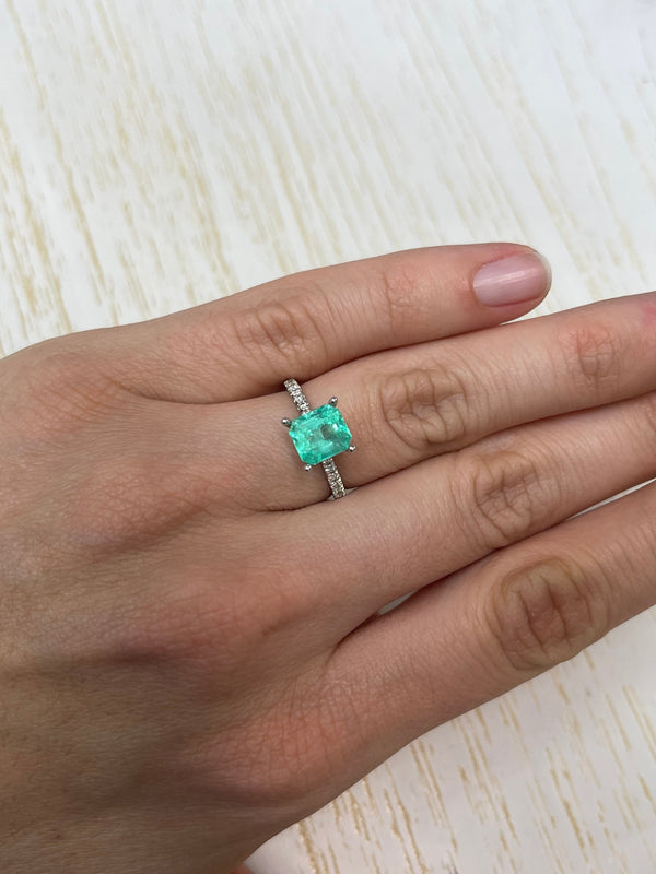 2.03 Carat 8x7 Eye Clean Bluish Green Emerald Cut Natural Unset Colombian Emerald