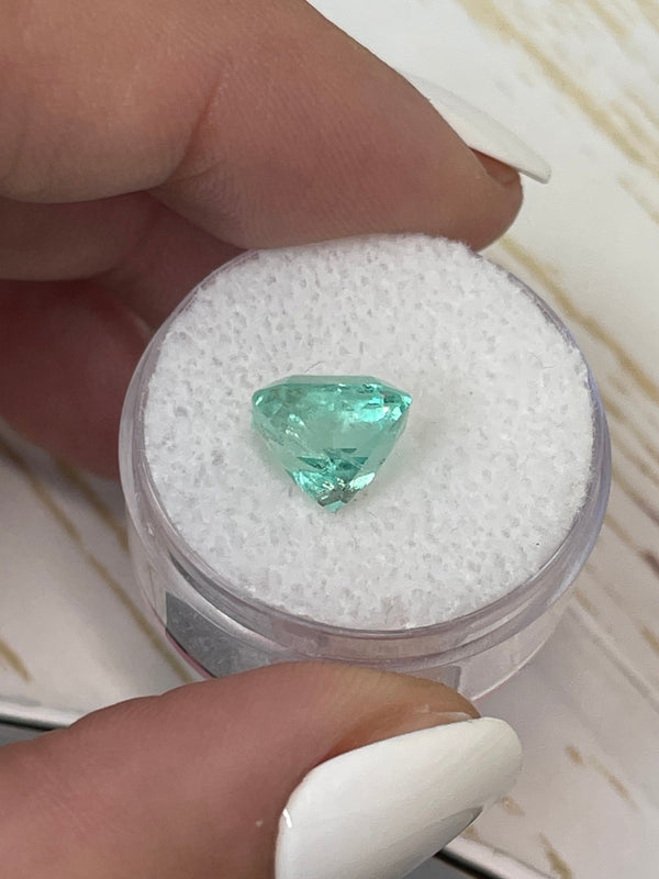 3.87 Carat 9x9 Glowy Light Green Loose Colombian Emerald-Asscher Cut with Clipped Corners