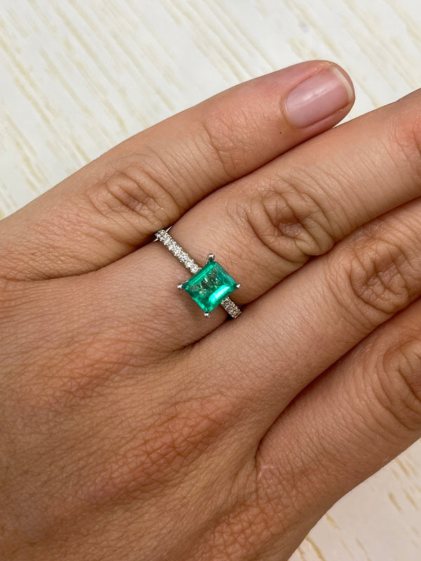 0.90 Carat 7x6 Vivid Green Natural Loose Colombian Emerald- Emerald Cut