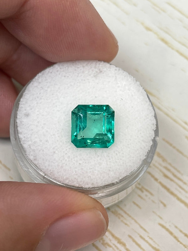 2.44 Carat Freckled 8.4x8.4 Bluish Green Natural Loose Colombian Emerald- Asscher Cut