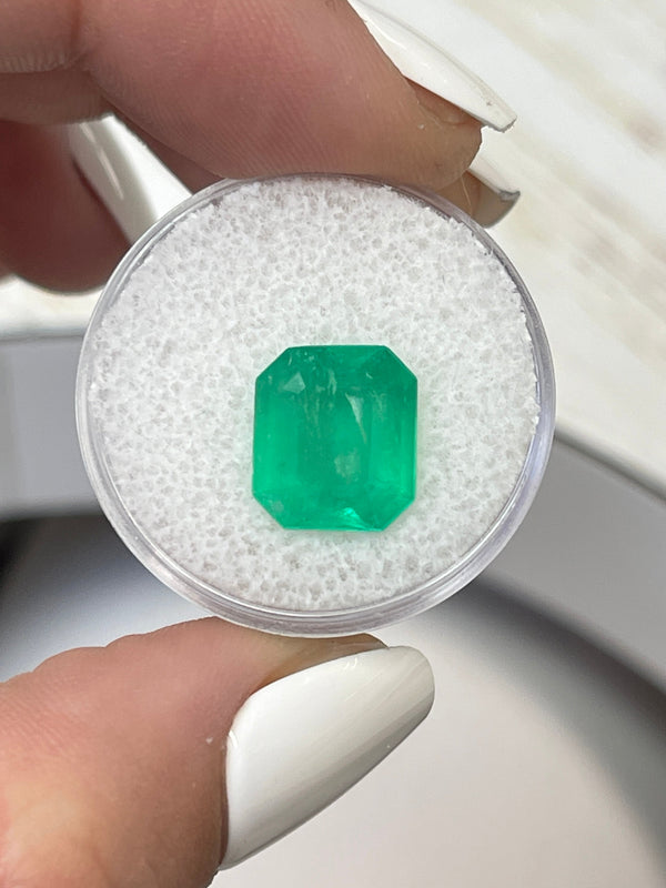 4.55 Carat 11x10 Neon Natural Loose Colombian Emerald-Emerald Cut