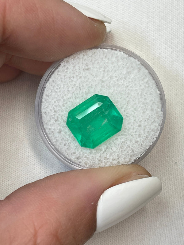 4.55 Carat 11x10 Neon Natural Loose Colombian Emerald-Emerald Cut