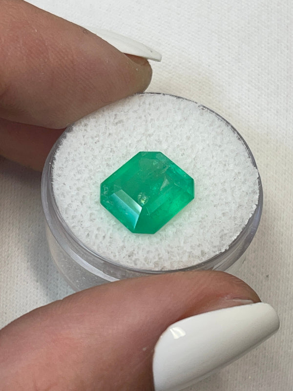 4.55 Carat 11x10 Neon Natural Loose Colombian Emerald-Emerald Cut