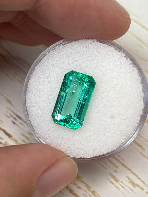 3.42 Carat 13x7.6 GLOWING Elongated Green Natural Loose Colombian Emerald- Emerald Cut