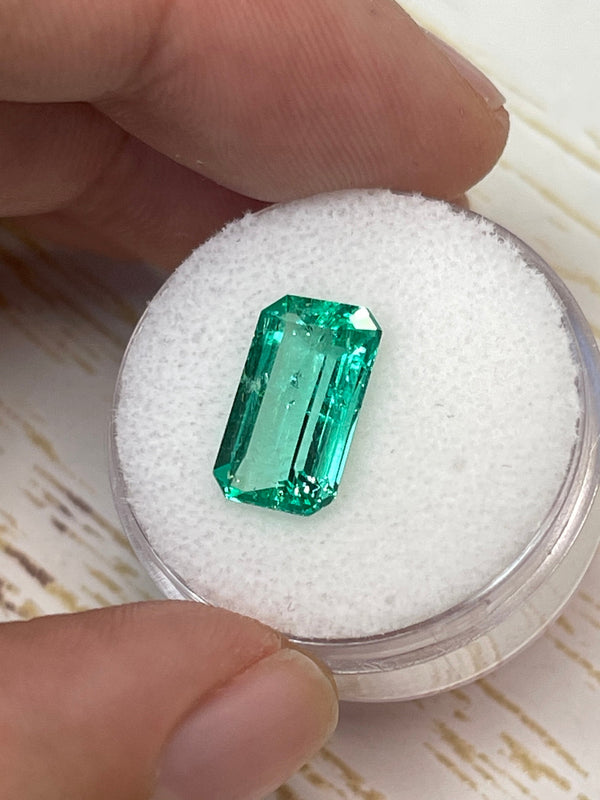 3.42 Carat 13x7.6 GLOWING Elongated Green Natural Loose Colombian Emerald- Emerald Cut