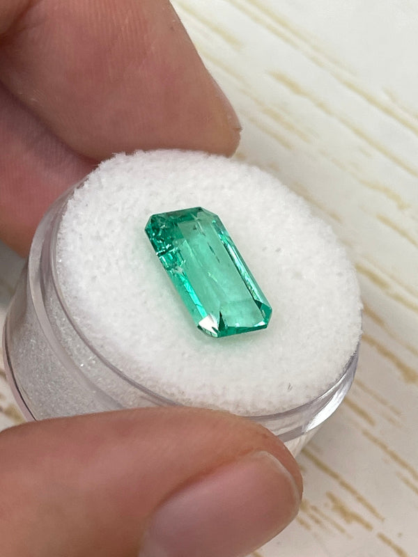 3.42 Carat 13x7.6 GLOWING Elongated Green Natural Loose Colombian Emerald- Emerald Cut