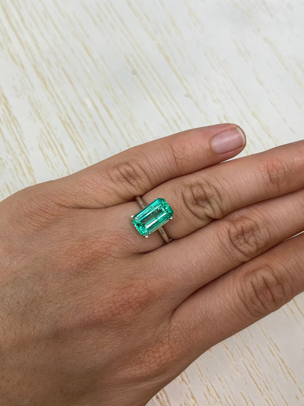 3.42 Carat 13x7.6 GLOWING Elongated Green Natural Loose Colombian Emerald- Emerald Cut