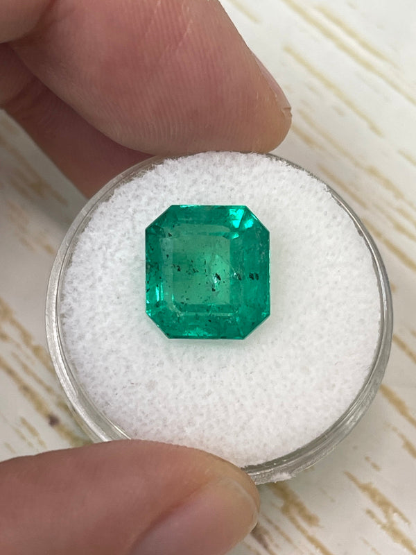 5.72 Carat 11x10.5 Freckled Forest Natural Loose Colombian Emerald-Asscher Cut