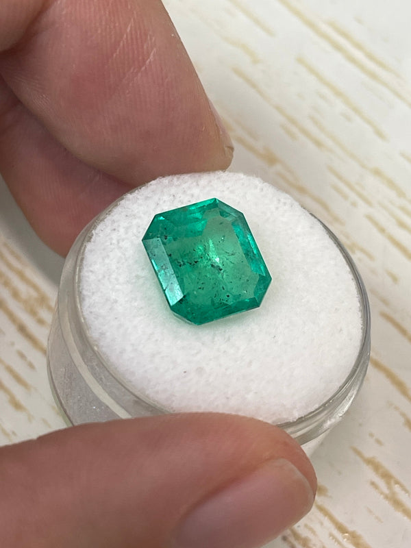 5.72 Carat 11x10.5 Freckled Forest Natural Loose Colombian Emerald-Asscher Cut