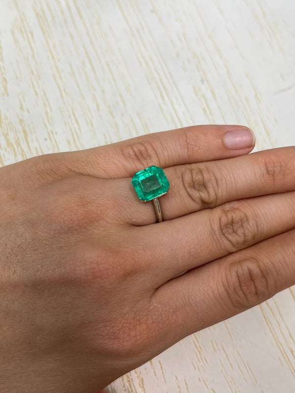 5.72 Carat 11x10.5 Freckled Forest Natural Loose Colombian Emerald-Asscher Cut