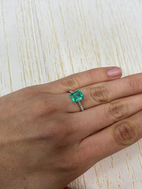 2.17 Carat 8.5x7 Bluish Green Natural Loose Colombian Emerald- Emerald Cut