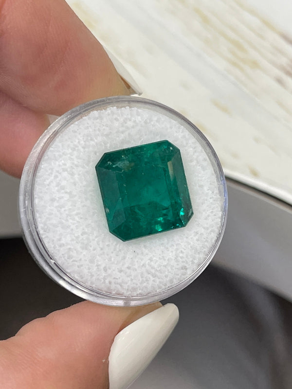 Large 10.01 Carat 12.5x12.5 Vivid Dark Green Natural Loose Zambian Emerald-Asscher Cut