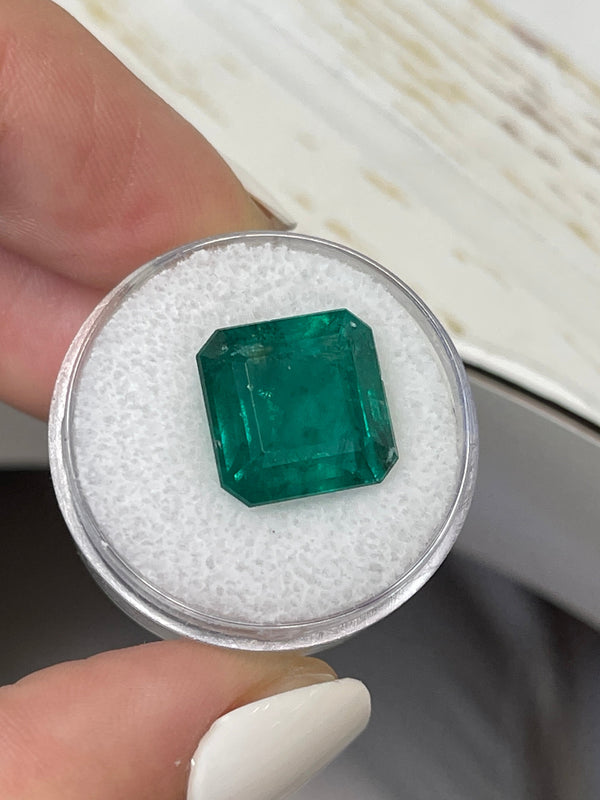 Large 10.01 Carat 12.5x12.5 Vivid Dark Green Natural Loose Zambian Emerald-Asscher Cut