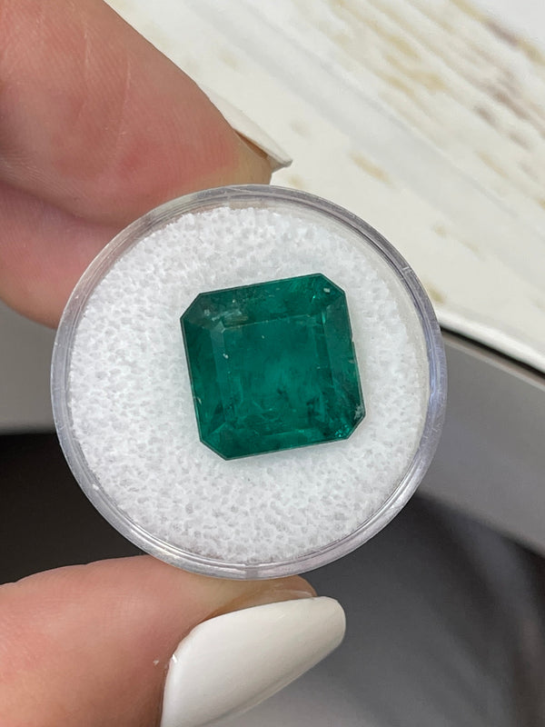 Large 10.01 Carat 12.5x12.5 Vivid Dark Green Natural Loose Zambian Emerald-Asscher Cut
