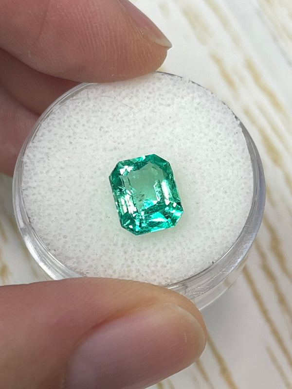 2.26 Carat 9x7 Crystalline Yellowish Green Natural Loose Colombian Emerald- Emerald Cut