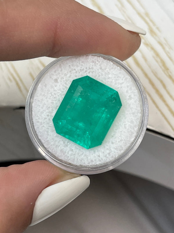Large 12.31 Carat 15.5 x13 Bluish Green Natural Loose Colombian Emerald- Emerald Cut