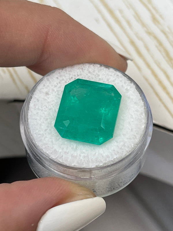 Large 12.31 Carat 15.5 x13 Bluish Green Natural Loose Colombian Emerald- Emerald Cut