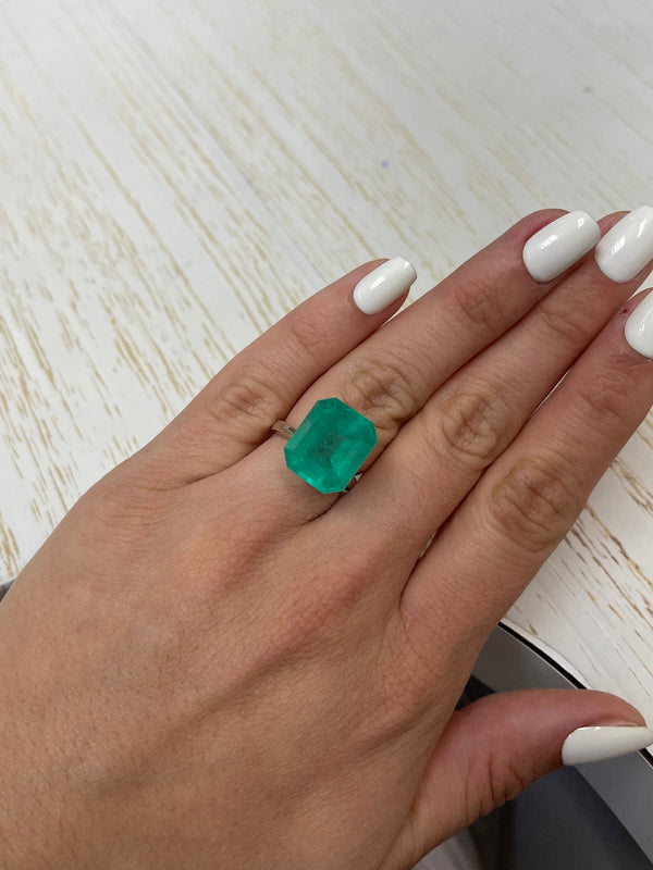 Large 12.31 Carat 15.5 x13 Bluish Green Natural Loose Colombian Emerald- Emerald Cut