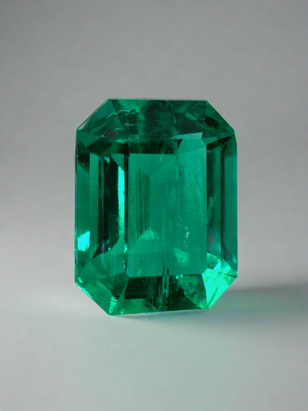 1.49 Carat 8x6 Vivid Bluish Green Classic Colombian Emerald- Emerald Cut