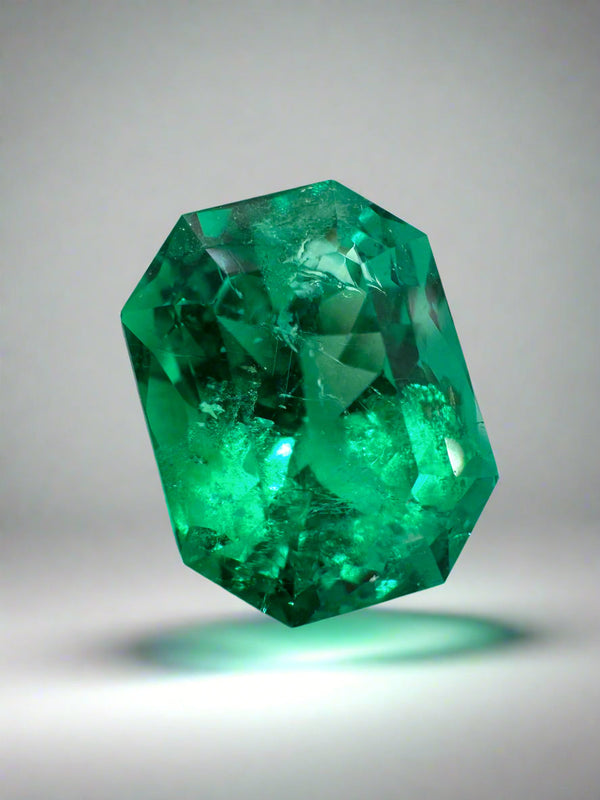 5.21 Carat 11.5x9 Vivid Bluish Green Emerald Cut Colombian Emerald with Clipped Corners