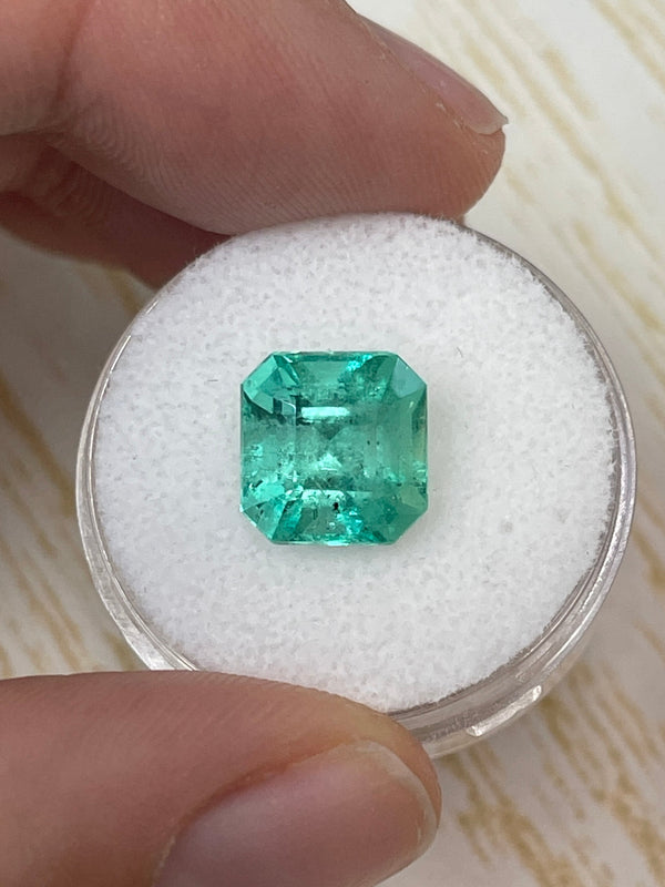 4.69 Carat 10x10 Freckled Loose Colombian Emerald-Asscher Cut with Clipped Corners