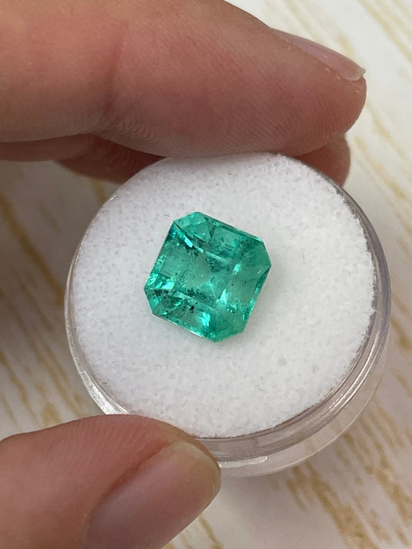 4.69 Carat 10x10 Freckled Loose Colombian Emerald-Asscher Cut with Clipped Corners