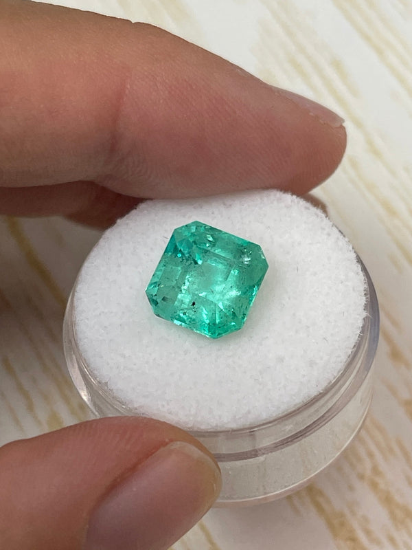 4.69 Carat 10x10 Freckled Loose Colombian Emerald-Asscher Cut with Clipped Corners