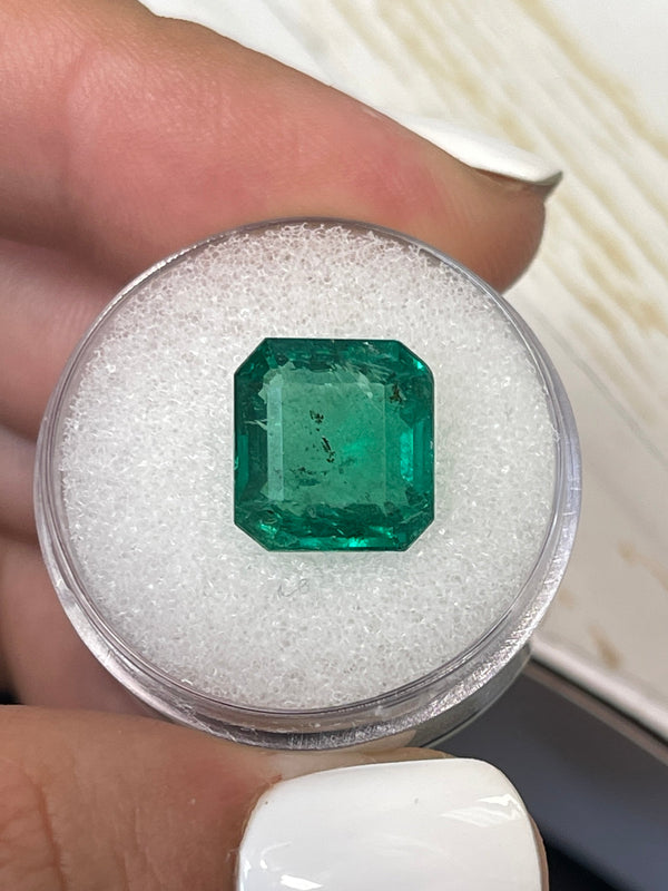 6.54 Carat 11.3x10.6 Medium Deep Green Natural Loose Zambian- Emerald Cut