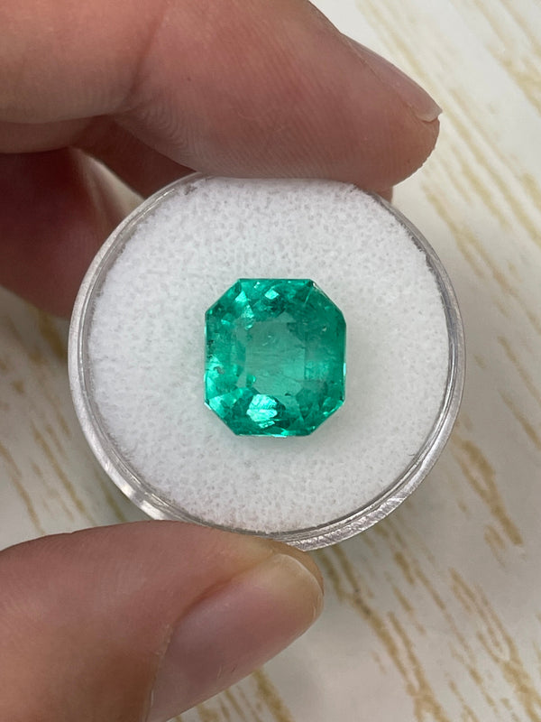 6.63 Carat 11x10 Chunky Emerald Cut Natural Loose Colombian Emerald