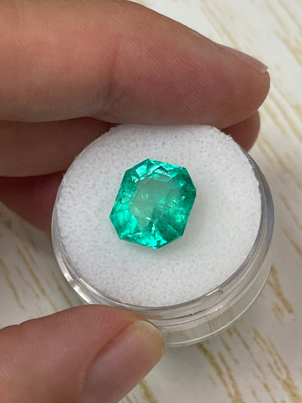 6.63 Carat 11x10 Chunky Emerald Cut Natural Loose Colombian Emerald