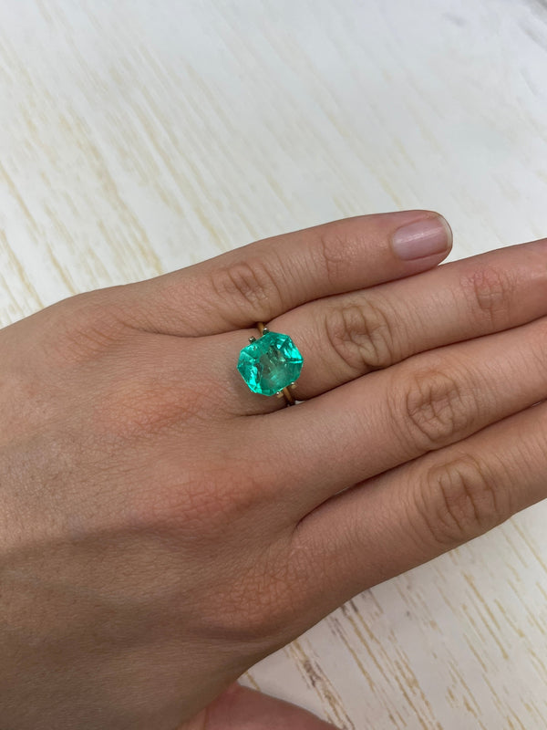 6.63 Carat 11x10 Chunky Emerald Cut Natural Loose Colombian Emerald