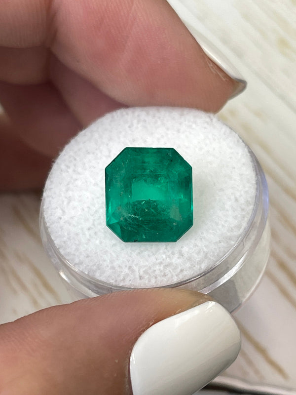 5.91 Carat 12x11 Deep Green Natural Loose Colombian Emerald- Emerald Cut