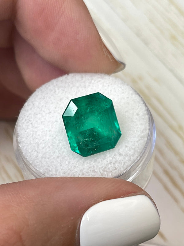 5.91 Carat 12x11 Deep Green Natural Loose Colombian Emerald- Emerald Cut