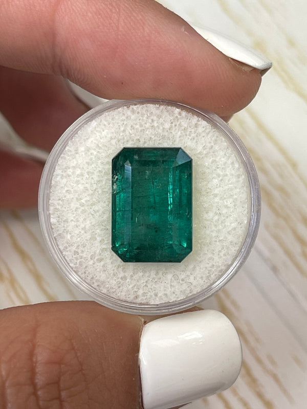 Large 10.99 Carat 15x11 Elongated Deep Green Natural Loose Zambian- Emerald Cut