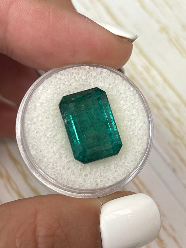 Large 10.99 Carat 15x11 Elongated Deep Green Natural Loose Zambian- Emerald Cut