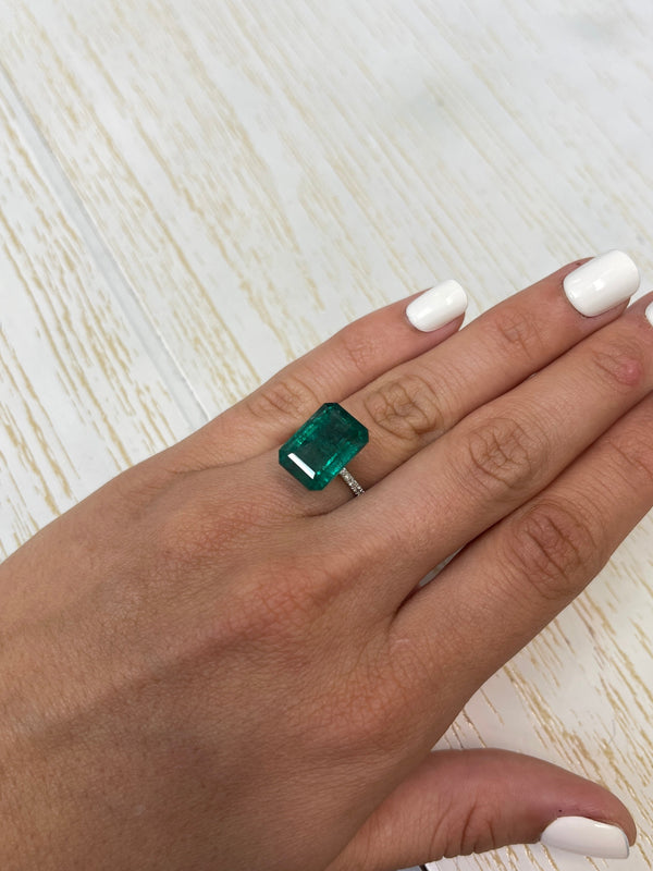 Large 10.99 Carat 15x11 Elongated Deep Green Natural Loose Zambian- Emerald Cut