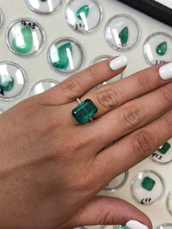 Large 10.99 Carat 15x11 Elongated Deep Green Natural Loose Zambian- Emerald Cut